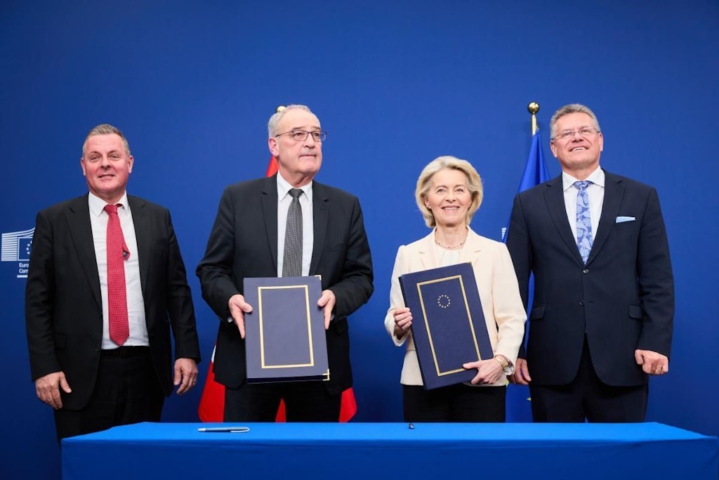 Patric Franzen, Guy Parmelin, Ursula von der Leyen und Maroš Šefčovič
